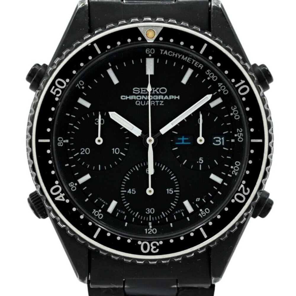 Seiko 37mm Men's Chronograph Black PVD Vintage Quartz Watch! Ref: 7A38-6030!